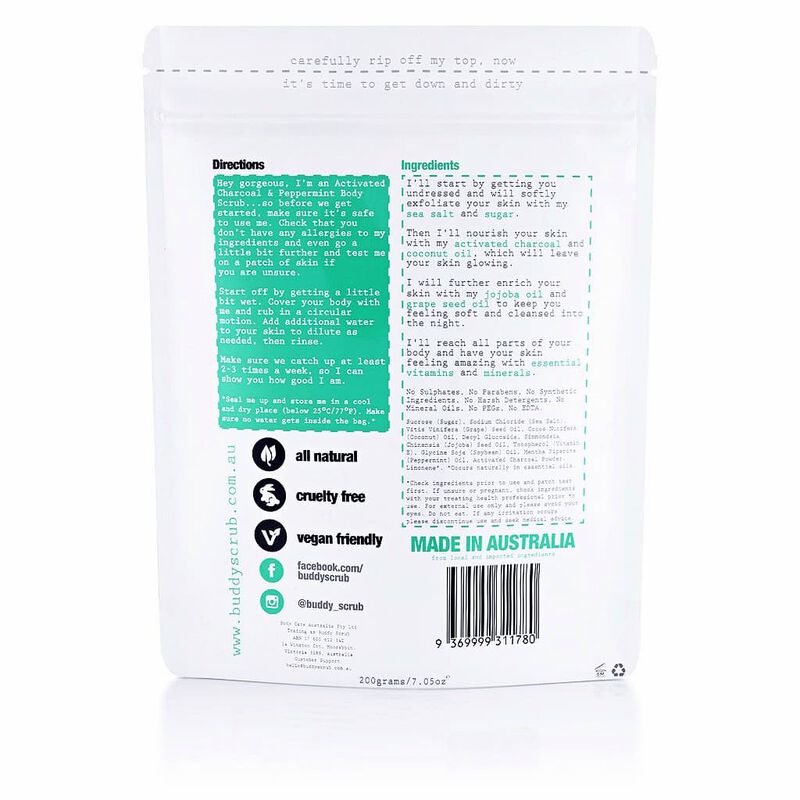 buddy scrub activated charcoal & peppermint  natural body scrub 200g