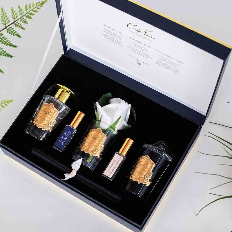 cote noire home diffuser gift pack eau de vie navy box with gold badge